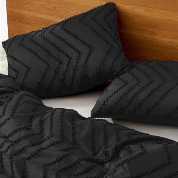 Black Chevron Tufted Zigzag Textured King Size Bed Boho Comforter Set Bedding - Picture 2 of 15